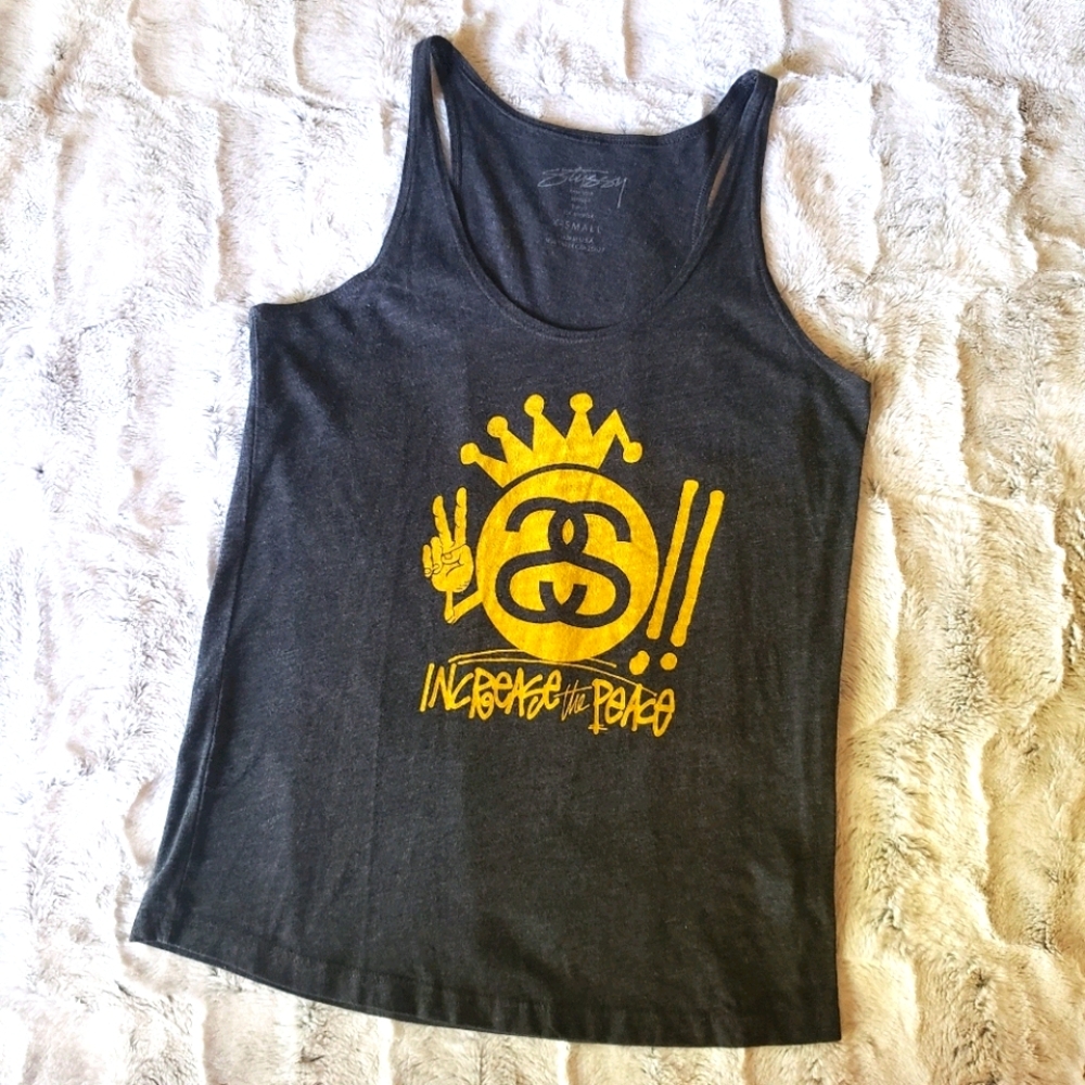 Stussy Culture Kings Grey & Yellow Logo Tank Top